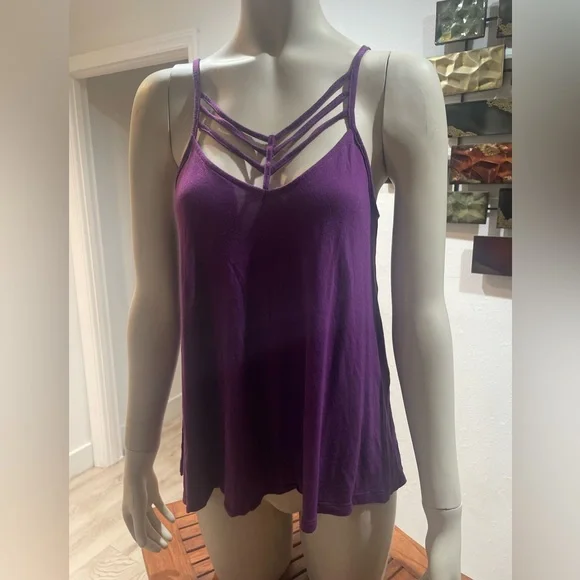 EXPRESS Purple spaghetti strap cami. Side slots are 4.5” long. EUC - Picture 2 of 6